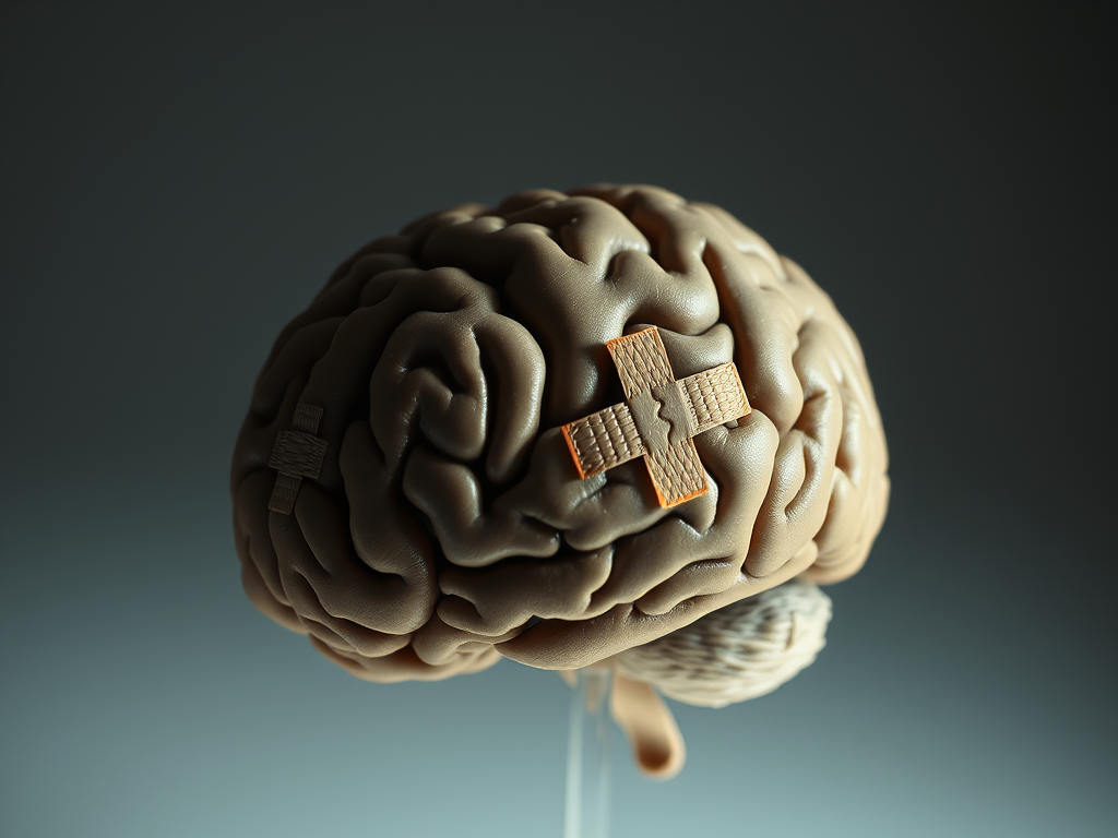 A black and white, digitally created illustration of a silhouette of a human head facing left, held on the other side by a...