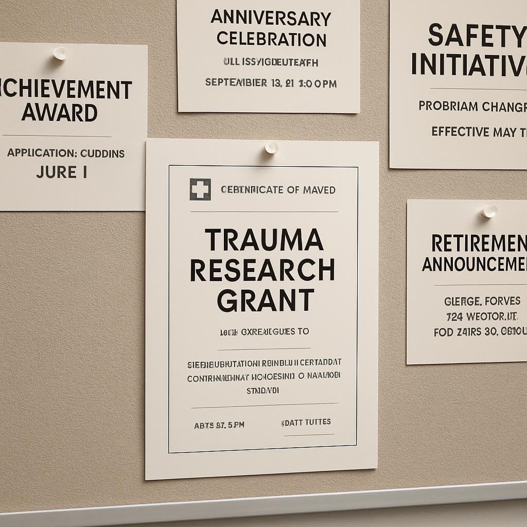 The poster is for the Trauma Research Grant, Certificate of Maved.